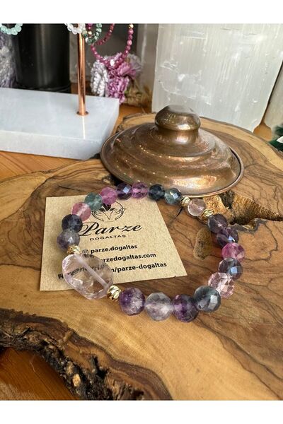parze doğaltaş Fluorite and Ametrine Natural Stone Design Bracelet