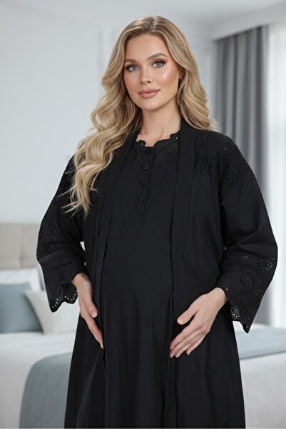 PREGNANT WORLD الموسم الجديد أسود بأكمام قصيرة كتان تصميم تطريز مثقوب قطع 100...