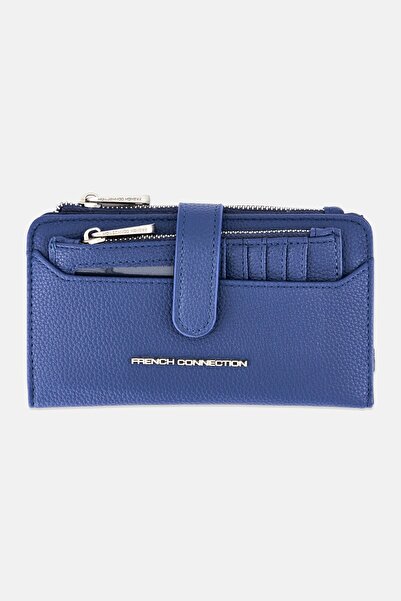 French Connection Women Brand Logo Pen Pebble ID Fold And Zipper Wallet, Navy