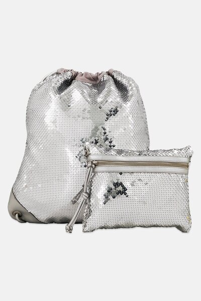 Esprit حقيبة ظهر نسائية برباط مزينة بالترتر مع جيب، فضية اللون
