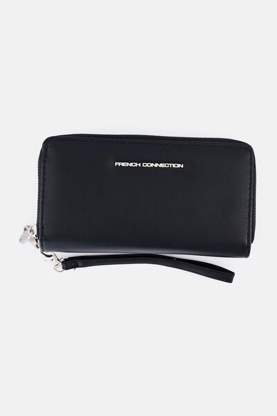 French Connection Women Brand Logo Double Zipper Wristlet Wallet, Black