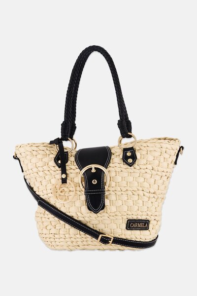 CARMELA Women Textured Tote Bag 22 H x 37 L x 15 W cm, Beige