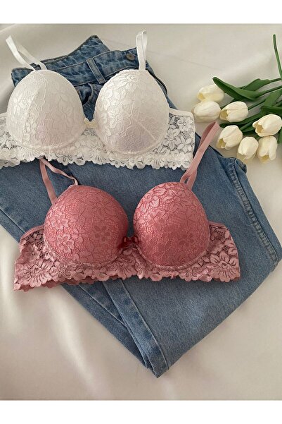 Gold Night Women's Lace Pack Supported Wired Push up Padded Soft Bra Double Pack