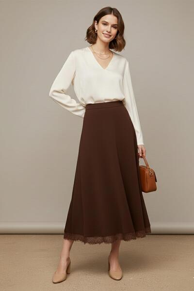 Puane Γυναικεία φούστα με Δαντέλα άνοιγμα στο τελείωμα και μακριά περιμετρική...