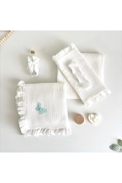 Anya-Events Μουσλινένιο Βαπτιστικό Κοστούμι με Μπλε Πεταλούδα