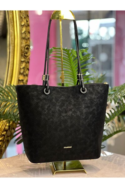 KRISTE BELL - Black D Textured Bag with Long Handle