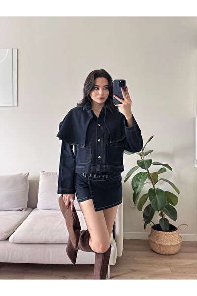Zoom Butik Pelerin Detay Denim Ceket