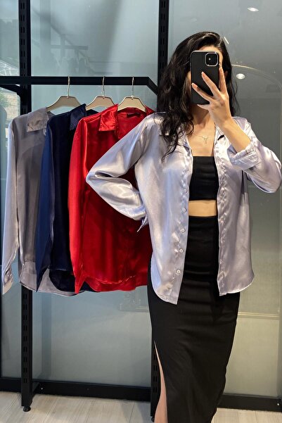 Tmptekstil Satin Shirt - Silver Silver