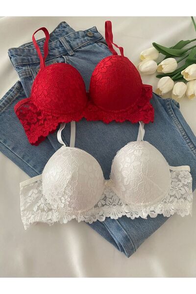 Gold Night Women's Lace Pack Supported Wired Push up Padded Soft Bra Double Pack