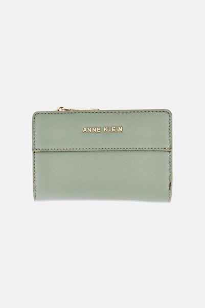 Anne Klein Women Brand Logo Leather Slim Bifold Wallet, Olive