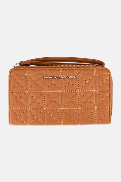 French Connection Women Eva Brand Logo Zip Around Wristlet Wallet, Brown