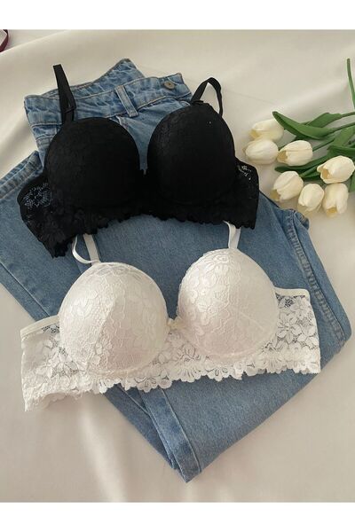 Gold Night Women's Lace Pack Supported Wired Push up Padded Soft Bra Double Pack