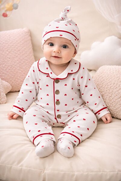 Sincap Baby Baby Girl Jumpsuit with Buttoned Hat Piped Detail 100% Cotton Com...