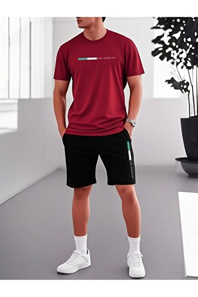 ELAN WEAR Black Printed Men's T-Shirt Shorts 2-Piece Set Oversize - First Cla...