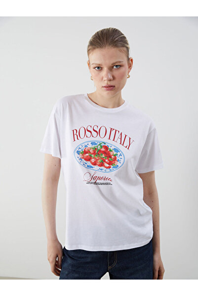 LC Waikiki MODANOVA SEZON Λευκό T-Shirt με λαιμόκοψη ποδηλάτου Ιταλία με τύπω...