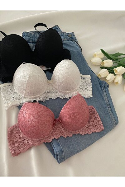 Gold Night Women's Lace supportive Wired push-up padded soft bra - triple pack