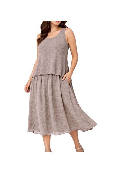 PHUTİ COLLECTION %100 PAMUK FİLE DETAYLI ASTARLI ELBİSE