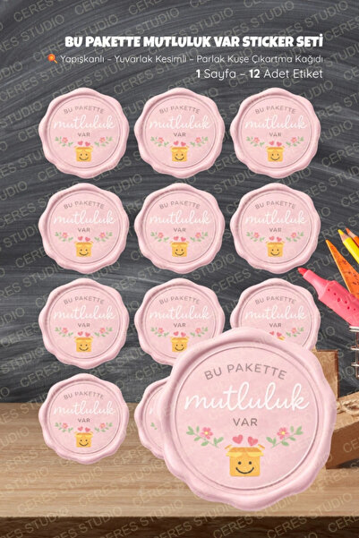 Ceres Studio Bu pakette mutluluk var Sticker Seti BU-3 12 Adet Etiket | Yapış...