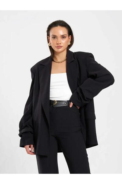 Lefon Jachetă pentru femei supradimensionat Kollarlar cu pliuri 131046