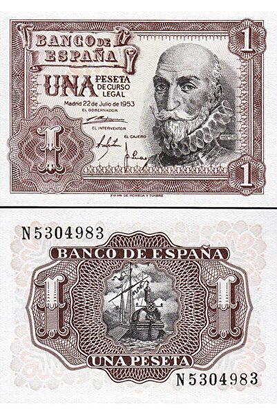 3Alp Koleksiyon İSPANYA 1 PESETA 1953, P#144 - Kağıt Para ÇİL (Unc) Koleksiyo...
