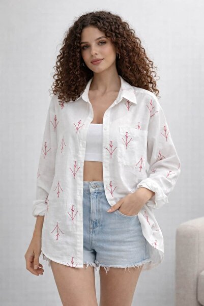 bb butik basic Embroidered Linen Shirt Tr0935