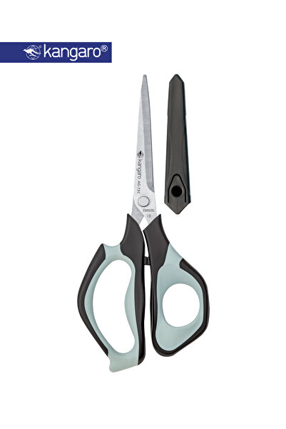 Kangaro Stainless Steel Scissors 7.25 Inch with Safety Cap Soft Grip