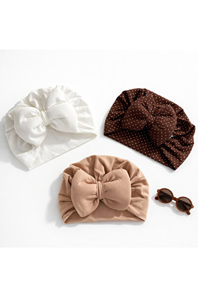 moukou 3'LÜ FİYONKLU PENYE KIZ BEBEK BONE SETİ