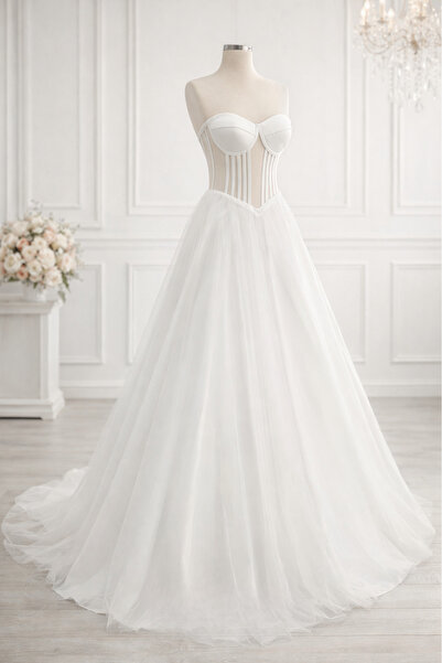 FİYPER Transparan Hazır Taslak Gelinlik Kişiselleştirilebilir Tasarım