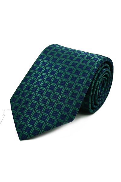 Sade Kravat Navy Blue Green Plaid Pack Special Woven Tie 33179 Green