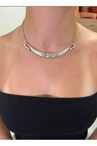 Vintage Takıhane Vintage Otantik Bohem Gümüş Kaplama Choker Tasma