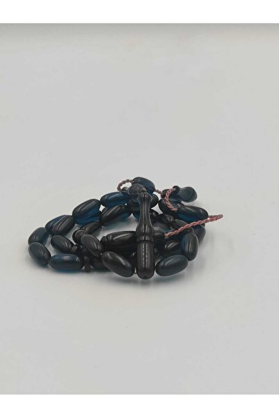 ALTUNTAŞ Master Crafted Blue Fire Amber Prayers Beads 7 * 11 mm Barley Cut wi...