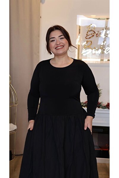 Store Büyükbeden Prenses Model Sandy Kumaş Rahat Kalıp Elbise