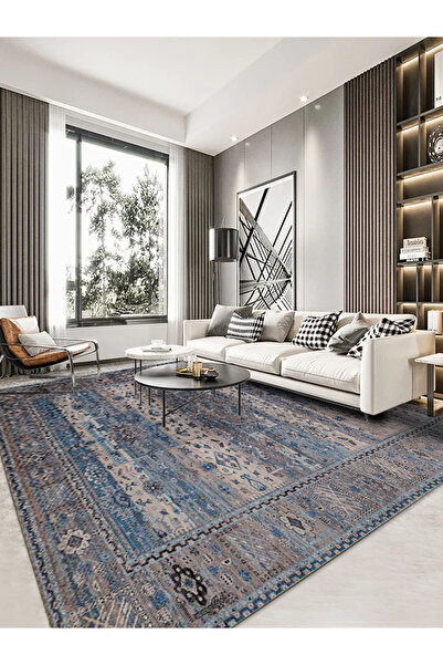 Aybek Home Eskitme Vintage Desen Baskılı Kaymaz Taban Yıkanabilir Halı Salon ...