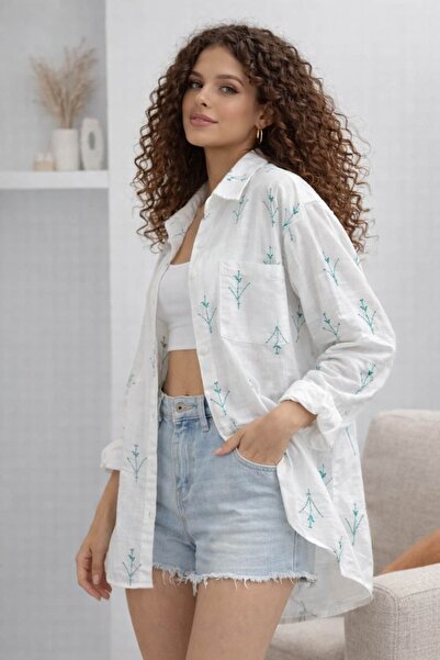 bb butik basic Embroidered Linen Shirt Tr0935