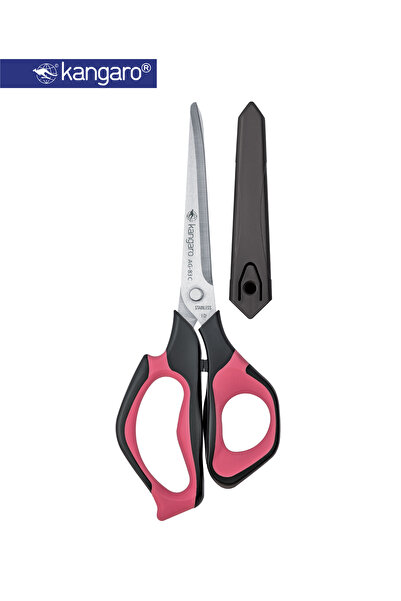 Kangaro Stainless Steel Scissors 8.25 Inch with Safety Cap Soft Grip