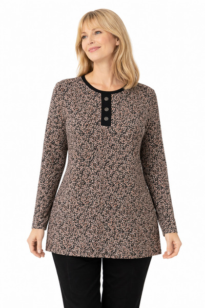 Mutlu City Жіноча блузка з квітковим візерунком, круглим коміром, зручним кро...