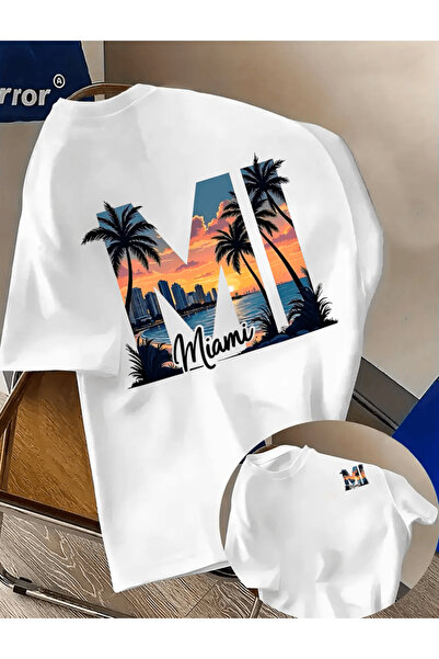 gencerco Miami Çift Taraf cu imprimeu Premium supradimensionat tricou