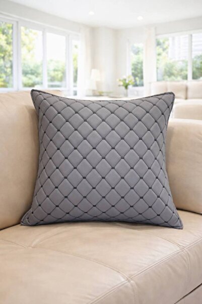 Diva Home Leather Carbon Fabric Quilted Embroidery Cushion Cover 45 X 45