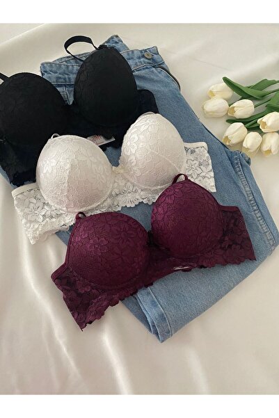 Gold Night Women's Lace supportive Wired push-up padded soft bra - triple pack