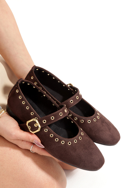 PAYZİN Coffee Suede Round Toe Capsules with Helmet Cap Orthopedic Flat Sole C...