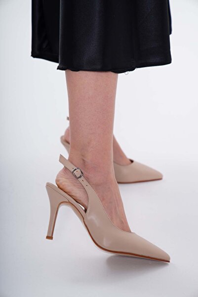 nuvilo nude cilt kemerli sivri burun stiletto 8.5 cm ince topuklu kadın ayakkabı