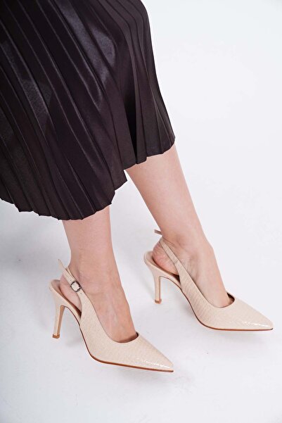 nuvilo حذاء نسائي بيج ييلو حزام لي بمقدمة مدببة وكعب رفيع 8.5 سم