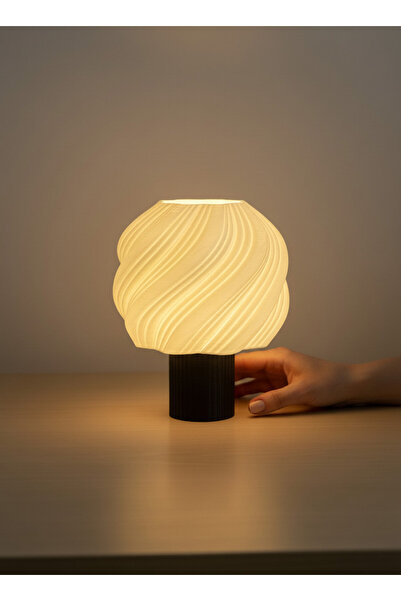 Puzimo Modern Spiral Desenli LED Abajur 15 cm – Pilli Dekoratif Işık, Masa Üs...