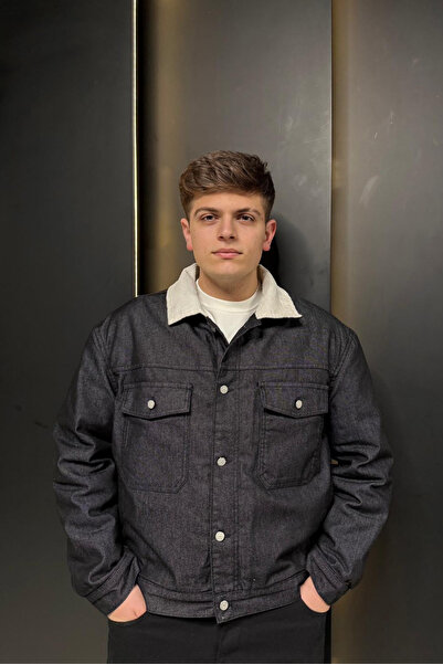 sunfyre Men's Collar Detail Waxed Fabric Oversized Denim Jacket Sun295