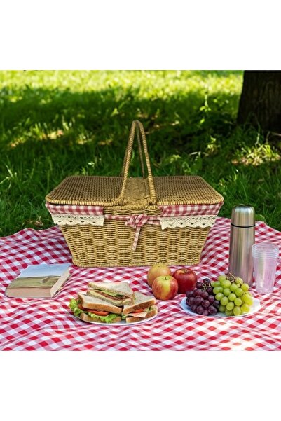 Cetiner Group Çetiner Group® 2 Kapaklı Dikdörtgen Plastik Rattan Piknik Sepet...