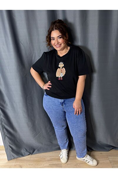 Store Büyük Beden Marka Muadil Köpek Modelli Taşlı Tişört