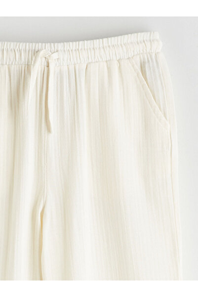 LC Waikiki Εκρού Παντελόνι Μουσελίνας για Κορίτσια με Ελαστική Μέση