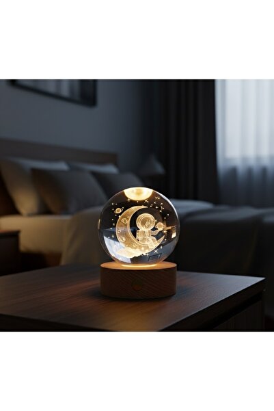 Kuzey Tacı Space Dream Ayda Oturan Astronot 3D Lazer İşlemeli Kristal Küre Ah...