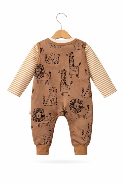 Zeo Unisex Baby Safari Patterned Jumpsuit Long Sleeve with Snap Fasteners Cotton Model