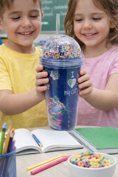 genel tr El Yakmaz Çift Katmanlı Neon Kedi Desenli Işıltılı Pipetli Bardak 60...